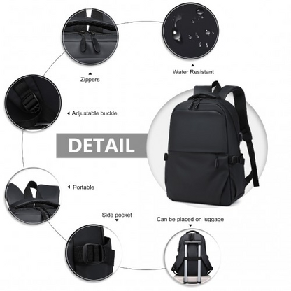 Kono Leisure Water-resistant Backpack with USB Charging Port - Black