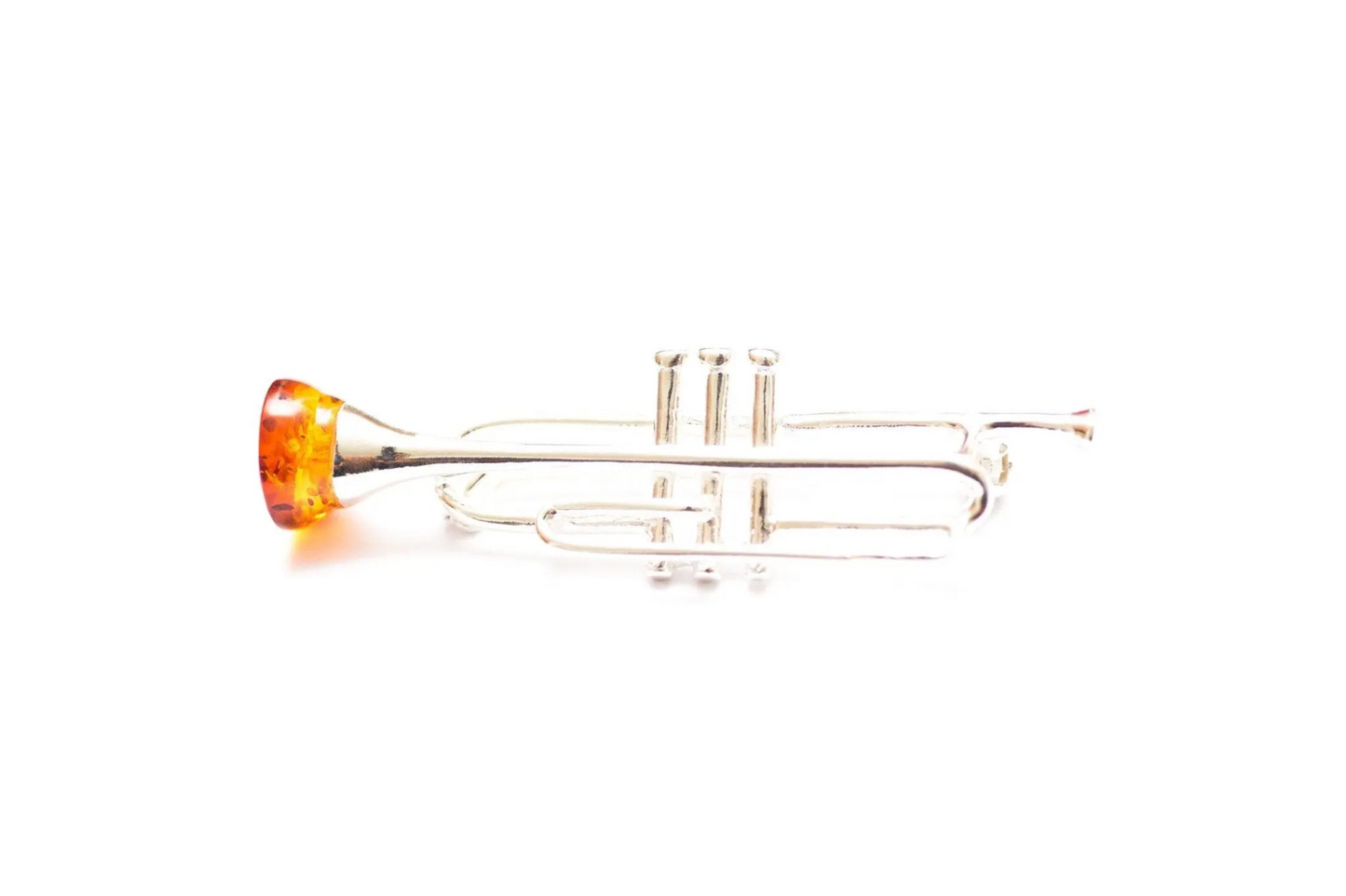 Sterling Silver Trumpet Brooch with Baltic Amber | Musical Accessories