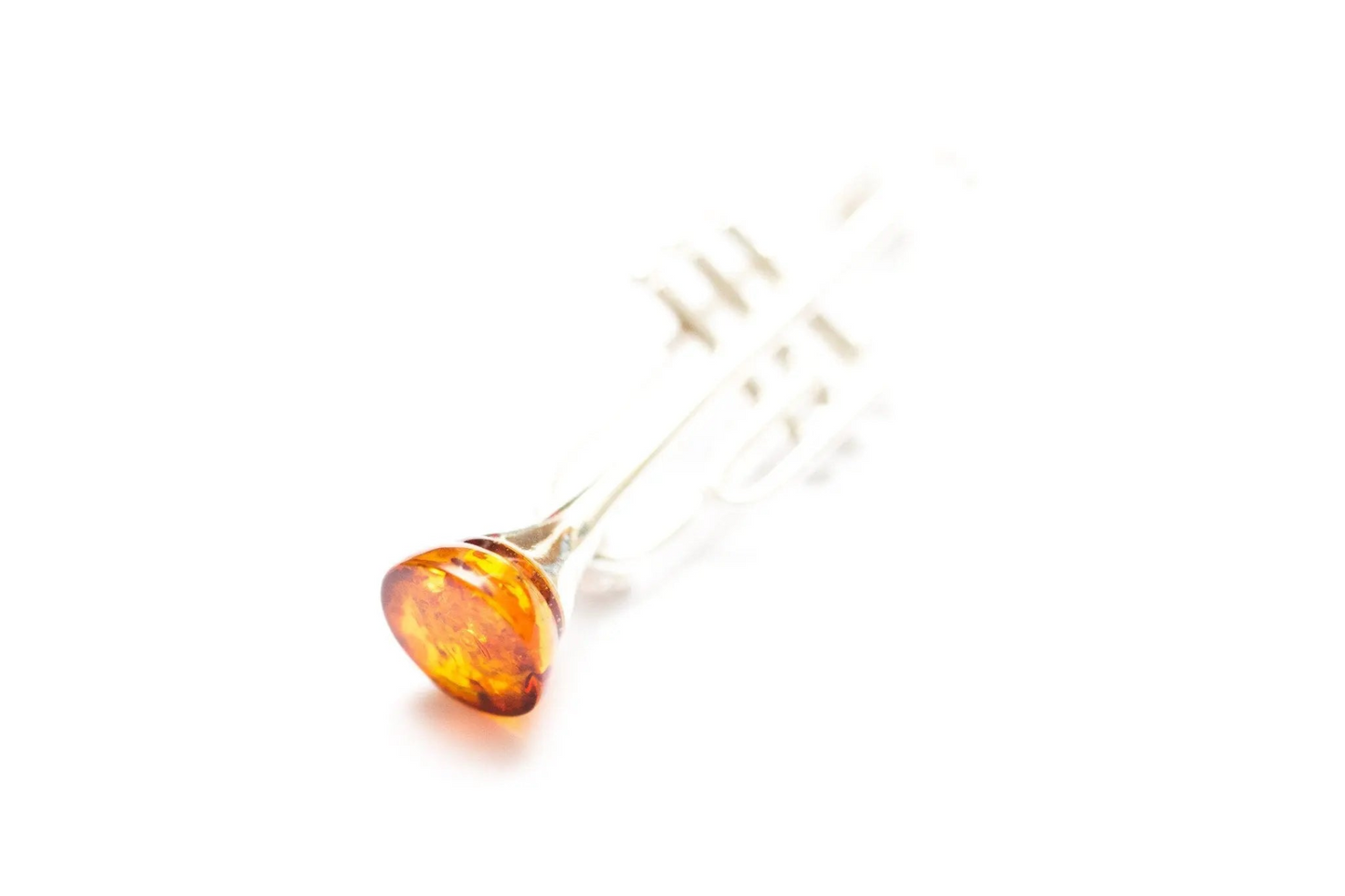 Sterling Silver Trumpet Brooch with Baltic Amber | Musical Accessories
