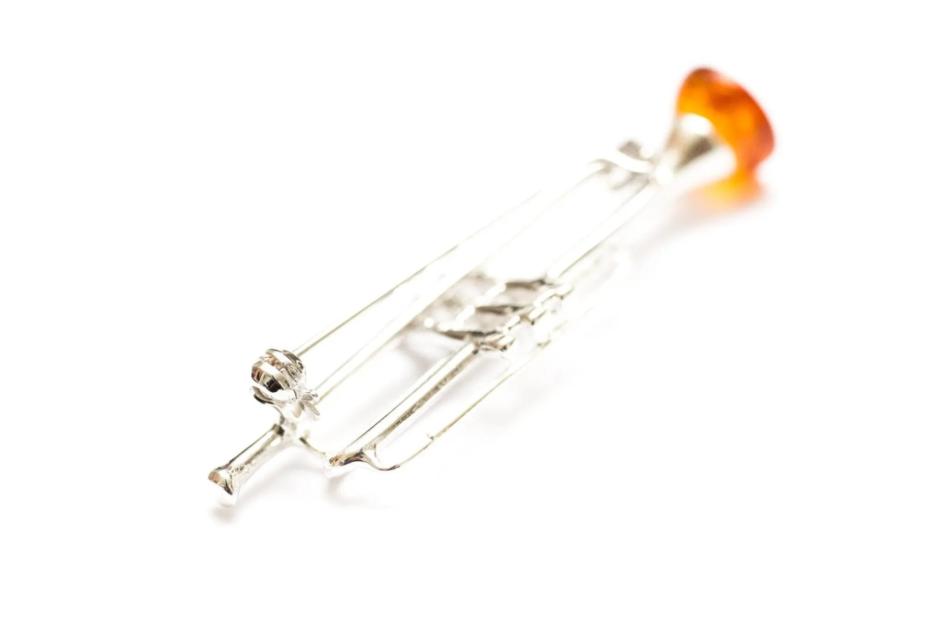 Sterling Silver Trumpet Brooch with Baltic Amber | Musical Accessories