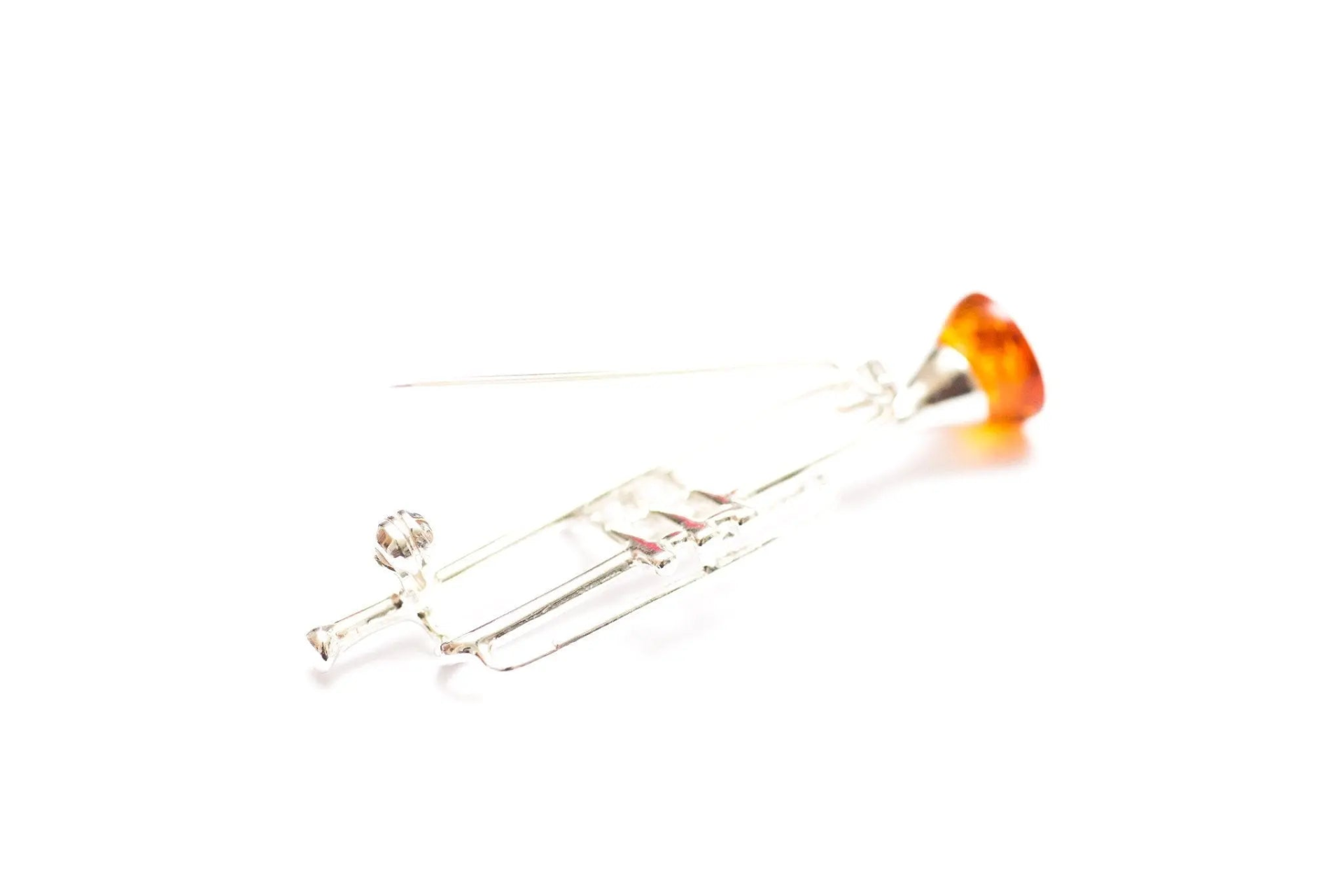 Sterling Silver Trumpet Brooch with Baltic Amber | Musical Accessories