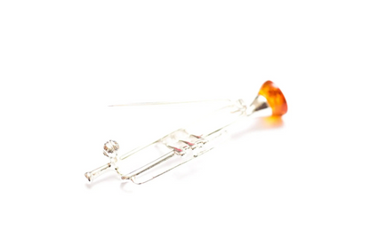 Sterling Silver Trumpet Brooch with Baltic Amber | Musical Accessories