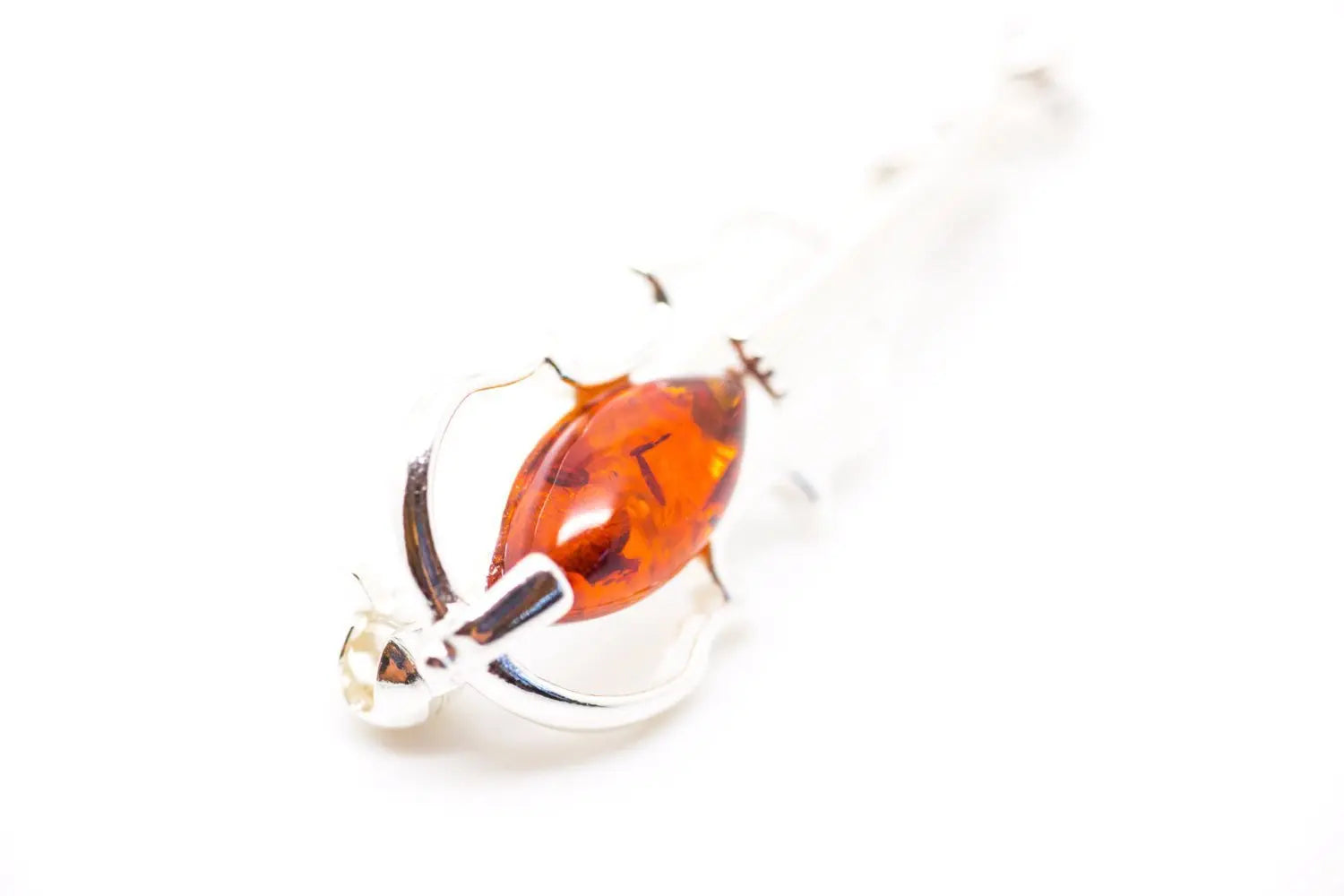 Classic Amber Violin Brooch - Handmade Sterling Silver with Baltic Amber Stone