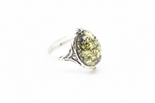 Boho Green Amber Ring