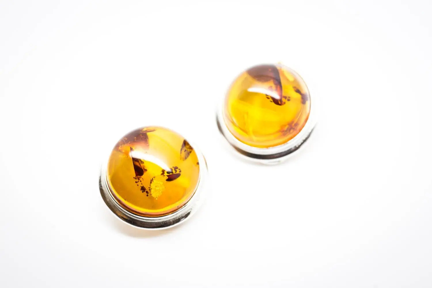 Round Amber Clip On Earrings