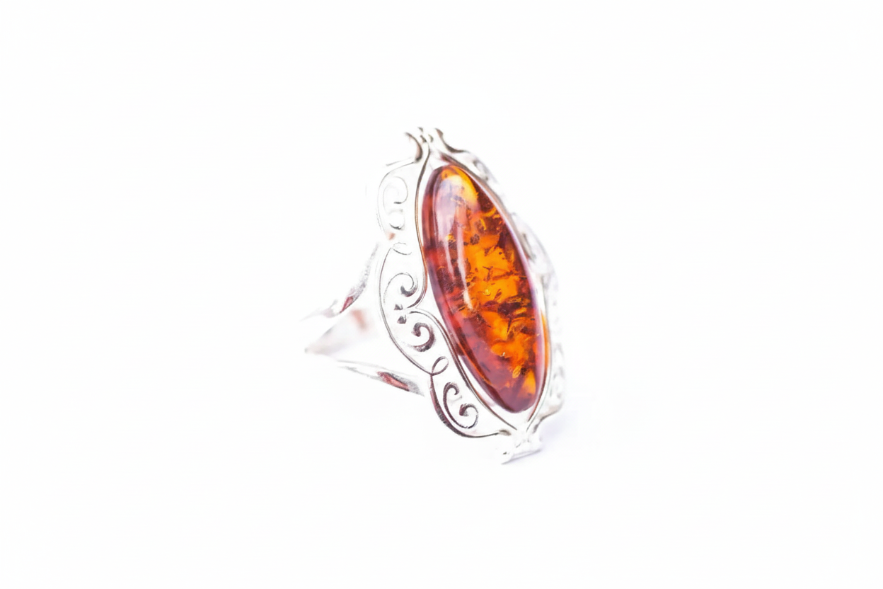 Decorative Victorian Baltic Amber Ring
