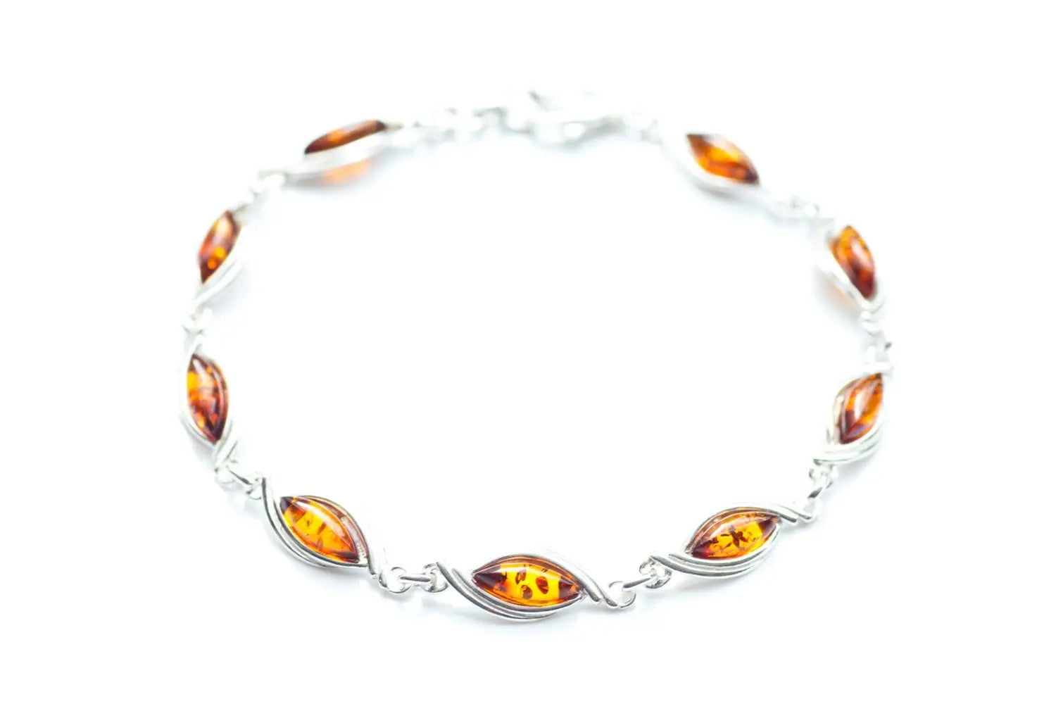Silver Wave Amber Link Bracelet