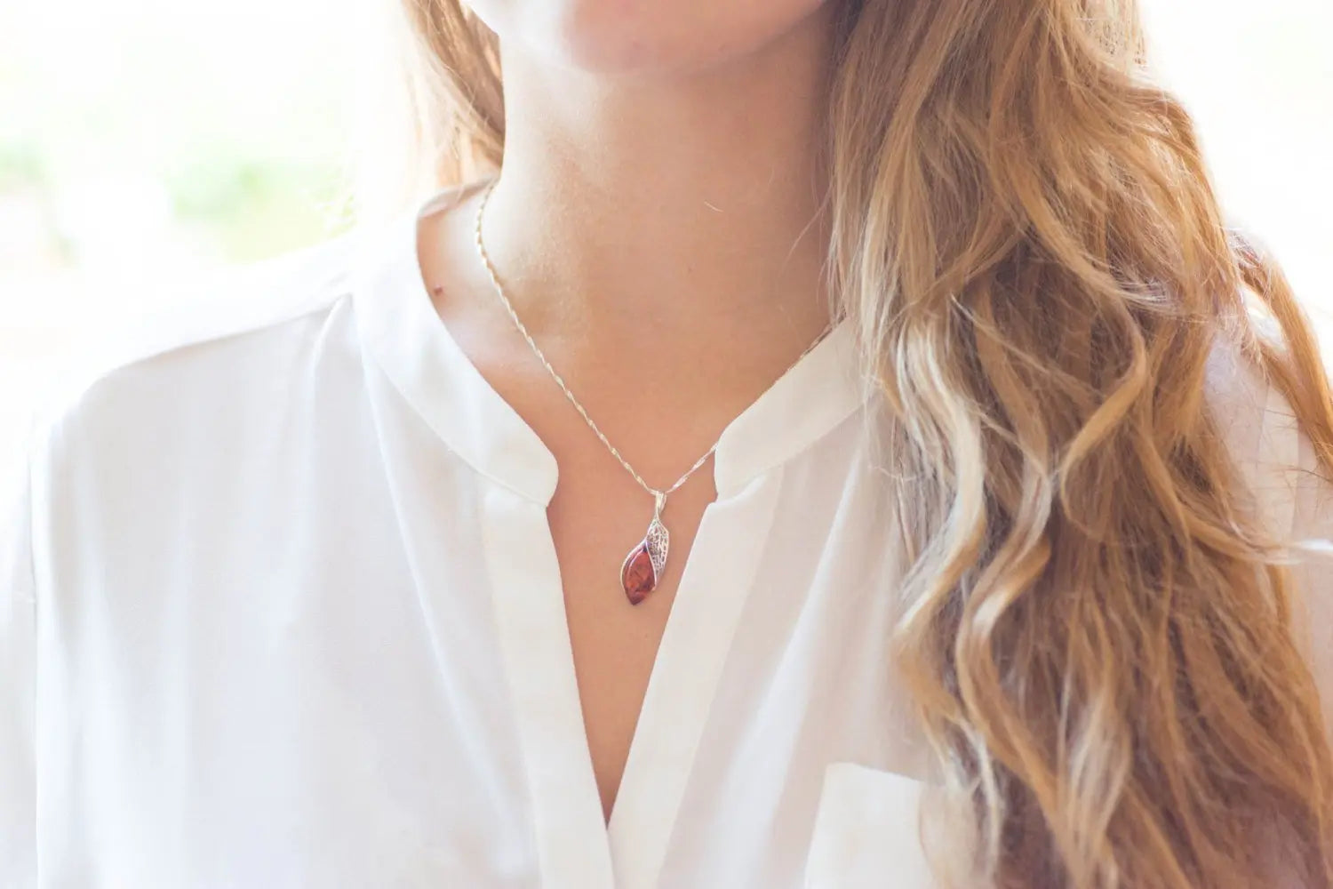 Fancy Top Amber & Silver Pendant