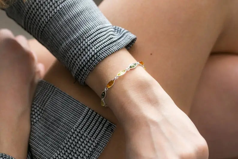 Marquise Multicolour Amber Bracelet