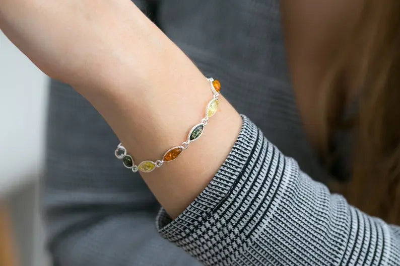 Marquise Multicolour Amber Bracelet