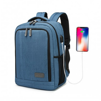 Kono Multi-Compartment Backpack with USB Port - Water-Repellent, Anti-Theft, Blue