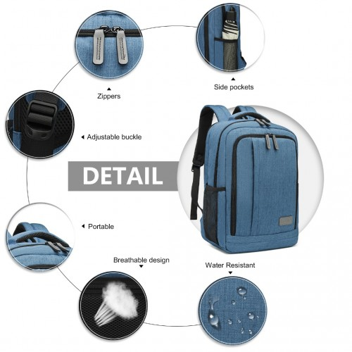 Kono Multi-Compartment Backpack with USB Port - Water-Repellent, Anti-Theft, Blue