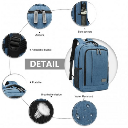 Kono Multi-Compartment Backpack with USB Port - Water-Repellent, Anti-Theft, Blue
