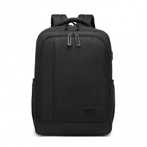 Kono Multi-Compartment Backpack with USB Port - Black | Water-Repellent, Anti-Theft, Padded Laptop Insert