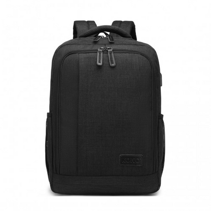 Kono Multi-Compartment Backpack with USB Port - Black | Water-Repellent, Anti-Theft, Padded Laptop Insert