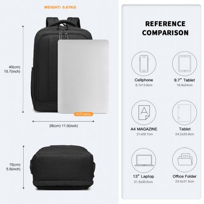 Kono Multi-Compartment Backpack with USB Port - Black | Water-Repellent, Anti-Theft, Padded Laptop Insert