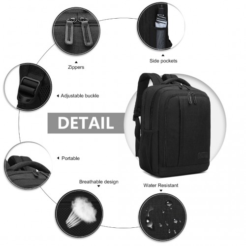 Kono Multi-Compartment Backpack with USB Port - Black | Water-Repellent, Anti-Theft, Padded Laptop Insert