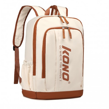 Kono Contrasting Colors Waterproof Casual Backpack with Laptop Compartment - Beige