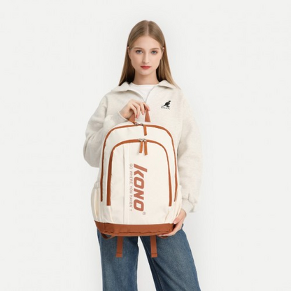 Kono Contrasting Colors Waterproof Casual Backpack with Laptop Compartment - Beige