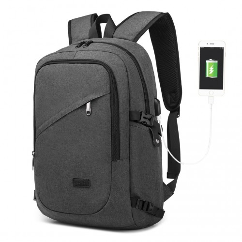 Kono Business Laptop Backpack with USB Charging Port - Dark Grey | Fits 15.6 inch Laptops