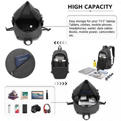 Kono Business Laptop Backpack with USB Charging Port - Dark Grey | Fits 15.6 inch Laptops