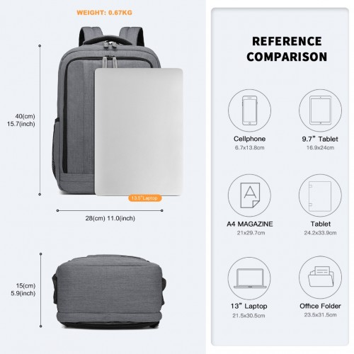 Kono Multi-Compartment Backpack with USB Port - Grey | EM2111S