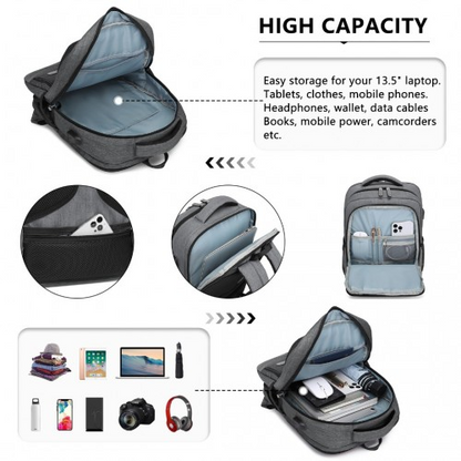 Kono Multi-Compartment Backpack with USB Port - Grey | EM2111S