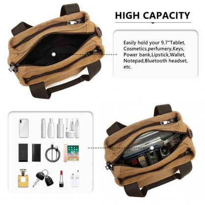 Kono Canvas Multi-Functional Cross Body Bag - Brown | Versatile & Stylish Travel Companion