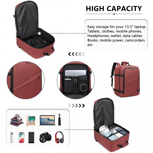 Kono Lightweight Cabin Bag Travel Business Backpack - Burgundy | EM2231M