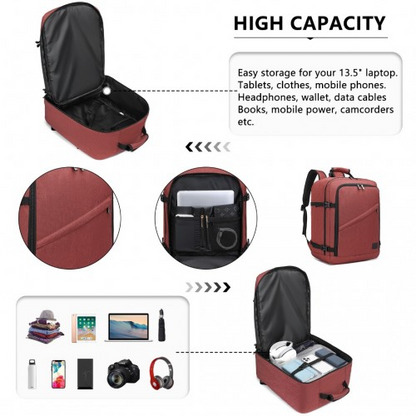 Kono Lightweight Cabin Bag Travel Business Backpack - Burgundy | EM2231M