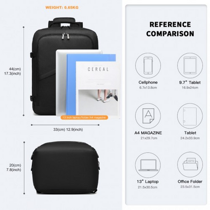 Kono Lightweight Cabin Bag Travel Business Backpack - Black | EM2231M