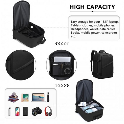 Kono Lightweight Cabin Bag Travel Business Backpack - Black | EM2231M