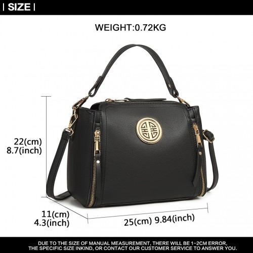 Miss Lulu Leather Look Dual Zipped Handbag - Black | Elegant & Versatile