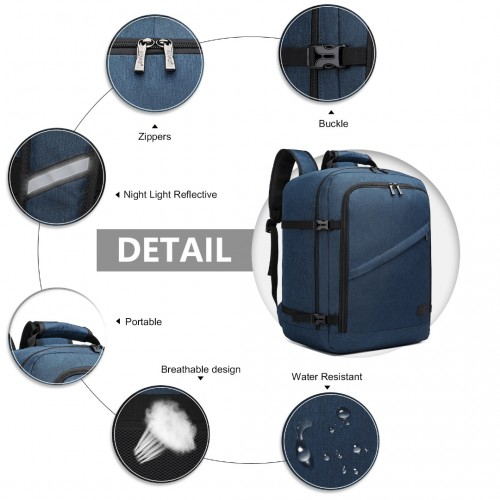Kono Lightweight Cabin Bag - Travel Business Backpack in Navy | Fits 15.6" Laptop