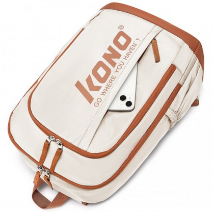 Kono Contrasting Colors Waterproof Casual Backpack with Laptop Compartment - Beige