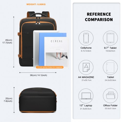 Kono Multi-level High-capacity Cabin Bag Travel Backpack - Stylish Black and Brown