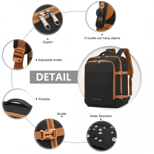 Kono Multi-level High-capacity Cabin Bag Travel Backpack - Stylish Black and Brown