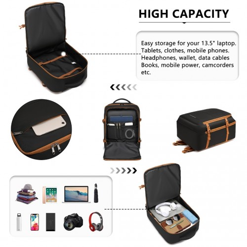 Kono Multi-level High-capacity Cabin Bag Travel Backpack - Stylish Black and Brown