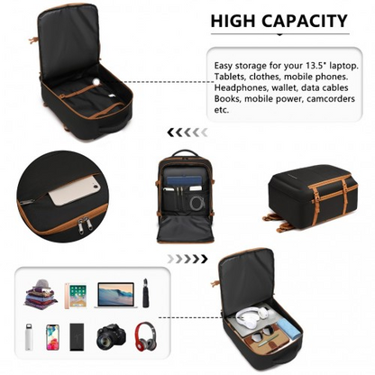 Kono Multi-level High-capacity Cabin Bag Travel Backpack - Stylish Black and Brown