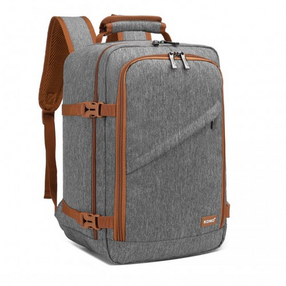 Kono Lightweight Cabin Bag Travel Business Backpack - Grey and Brown