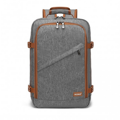 Kono Lightweight Cabin Bag Travel Business Backpack - Grey and Brown