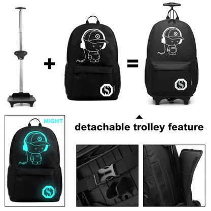 Kono Multi-functional Glow-in-the-Dark Trolley Backpack - Black | Versatile Travel & Commuting Companion