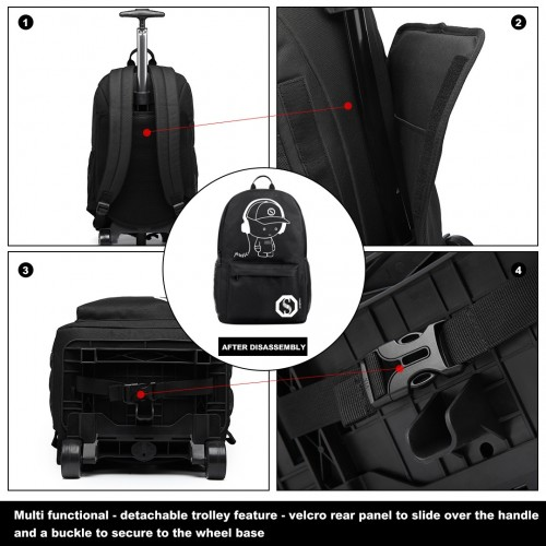 Kono Multi-functional Glow-in-the-Dark Trolley Backpack - Black | Versatile Travel & Commuting Companion