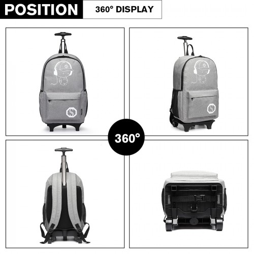 Kono Multi-functional Glow-in-the-Dark Trolley Backpack - Grey | E6877 Travel & Business Essential