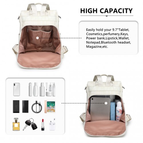 Miss Lulu Versatile Anti-Theft PU Leather Convertible Bag And Backpack - Beige | Style Meets Functionality