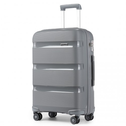 Kono 24 Inch Bright Hard Shell PP Suitcase - Classic Collection - Grey