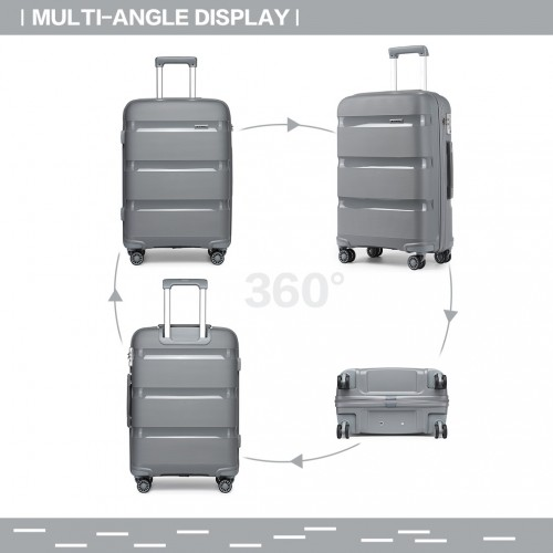Kono 24 Inch Bright Hard Shell PP Suitcase - Classic Collection - Grey