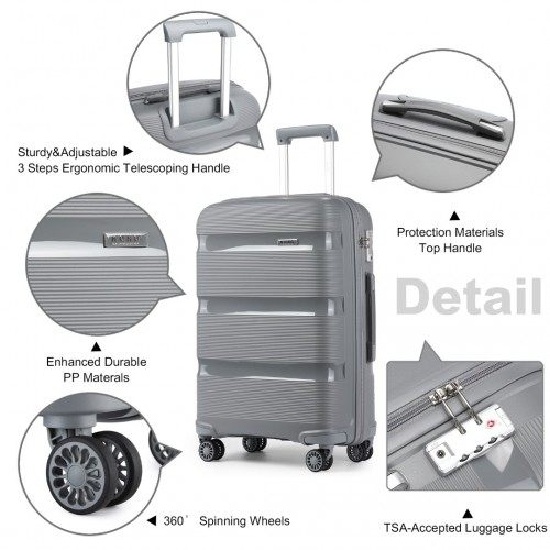 Kono 24 Inch Bright Hard Shell PP Suitcase - Classic Collection - Grey