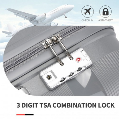 Kono 24 Inch Bright Hard Shell PP Suitcase - Classic Collection - Grey