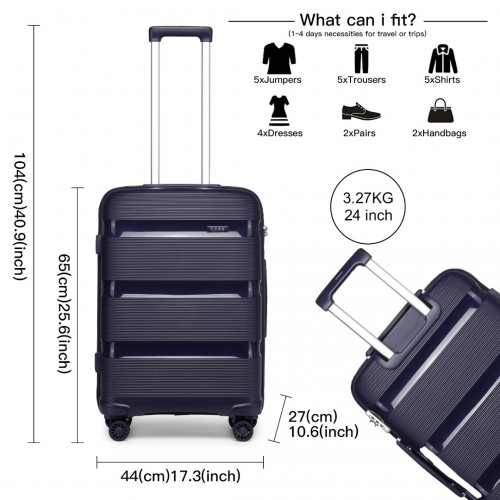 Kono 24 Inch Bright Hard Shell PP Suitcase - Classic Collection - Navy